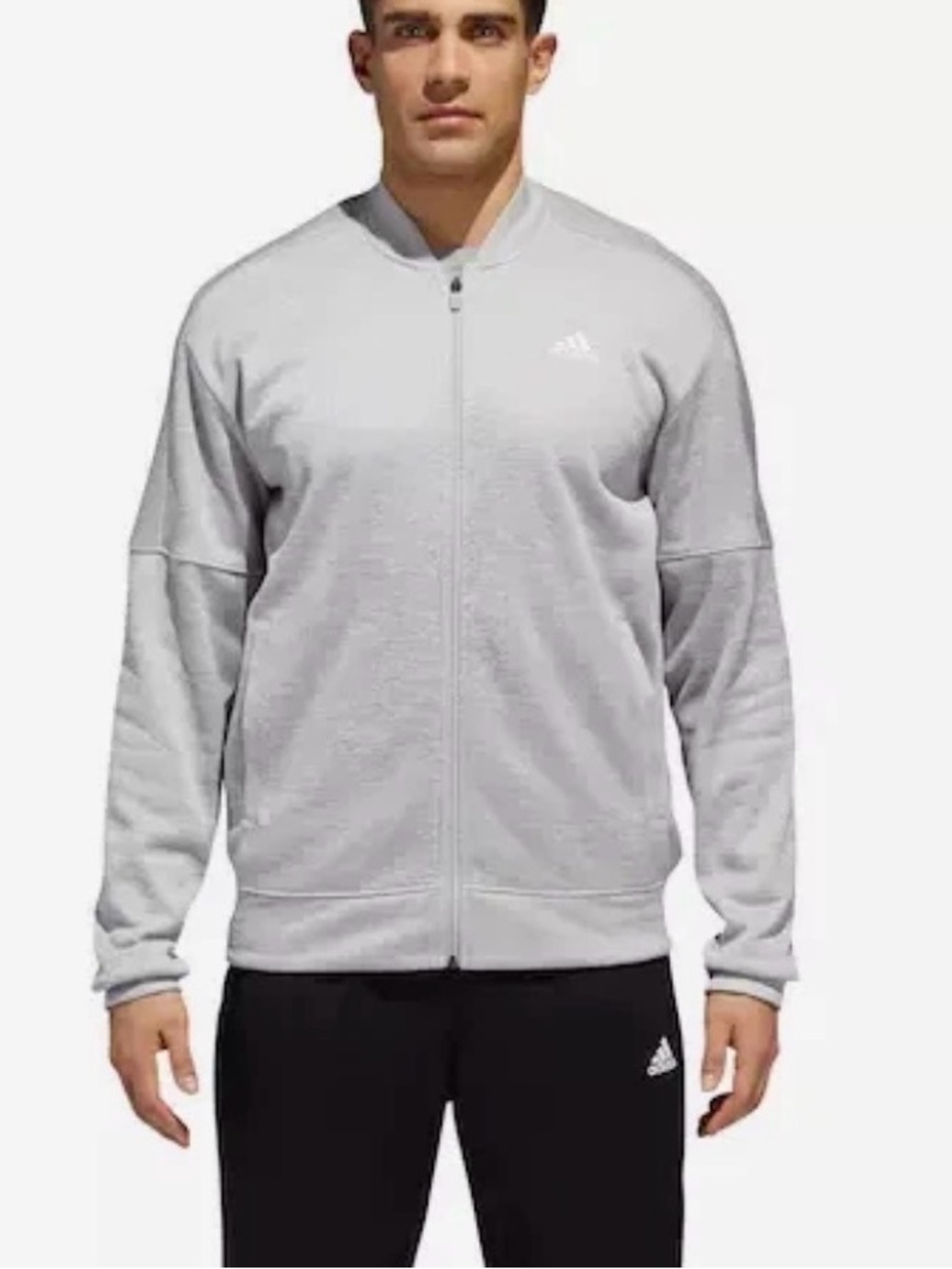 Adidas men’s Athletics Team Issue Fleece Bomber Full Zip Sweatshirt Silver